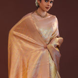Dark Taupe Kanjivaram Tissue Saree With Floral Design