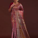 Burgundy Kanjivaram Tissue Saree With Leaf And Floral Jaal