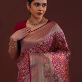 Burgundy Kanjivaram Tissue Saree With Leaf And Floral Jaal
