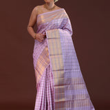 Wisteria Purple Kanjivaram Silk Saree With Checks Pattern