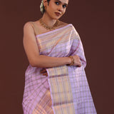 Wisteria Purple Kanjivaram Silk Saree With Checks Pattern