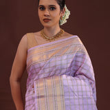 Wisteria Purple Kanjivaram Silk Saree With Checks Pattern