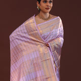 Wisteria Purple Kanjivaram Silk Saree With Checks Pattern
