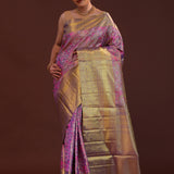 Amethyst Purple Kanjivaram Tissue Saree With Floral Jaal