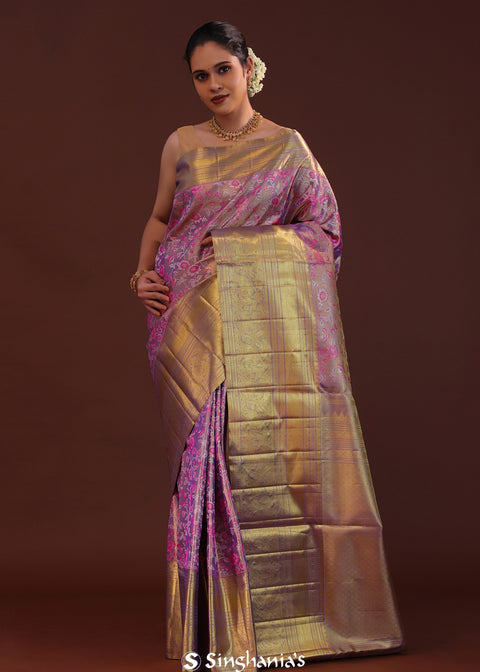 <img> Amethyst Purple Kanjivaram Tissue Saree With Floral Jaal