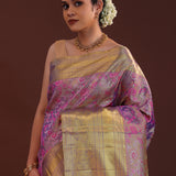 Amethyst Purple Kanjivaram Tissue Saree With Floral Jaal