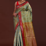 Mint Green Kanjivaram Tissue Saree With Motifs