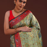 Mint Green Kanjivaram Tissue Saree With Motifs