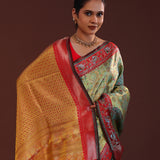 Mint Green Kanjivaram Tissue Saree With Motifs