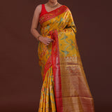 Mustard Yellow Kanjivaram Tissue Saree With Avian Design