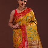 Mustard Yellow Kanjivaram Tissue Saree With Avian Design