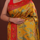 Mustard Yellow Kanjivaram Tissue Saree With Avian Design
