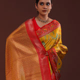 Mustard Yellow Kanjivaram Tissue Saree With Avian Design