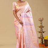 Peach Kanjivaram Silk Saree With Temple Border