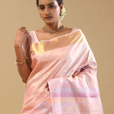 Peach Kanjivaram Silk Saree With Temple Border