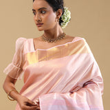 Peach Kanjivaram Silk Saree With Temple Border