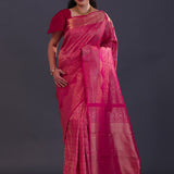 Purple Red Kanjivaram Silk Saree With Designer Border