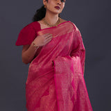 Purple Red Kanjivaram Silk Saree With Designer Border