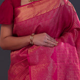 Purple Red Kanjivaram Silk Saree With Designer Border