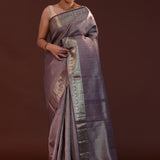 Plum Purple Kanjivaram Silk Saree With Peacock Motifs