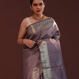 Plum Purple Kanjivaram Silk Saree With Peacock Motifs