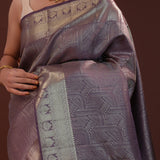 Plum Purple Kanjivaram Silk Saree With Peacock Motifs