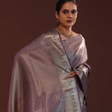 Plum Purple Kanjivaram Silk Saree With Peacock Motifs