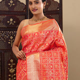 Pink Kanjivaram Silk Saree With Checks Design