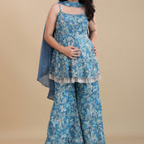 Blue Silk Peplum Set With Sequins Work