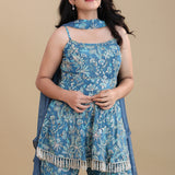 Blue Silk Peplum Set With Sequins Work