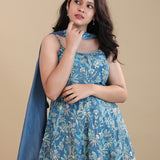 Blue Silk Peplum Set With Sequins Work