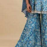 Blue Silk Peplum Set With Sequins Work