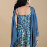 Blue Silk Peplum Set With Sequins Work