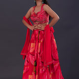 Strawberry Pink Crepe Printed Lehenga Set