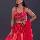 Strawberry Pink Crepe Printed Lehenga Set