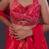 Strawberry Pink Crepe Printed Lehenga Set