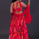 Strawberry Pink Crepe Printed Lehenga Set