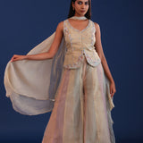 Pastel Beige Organza Crush Indo Western Choli Set