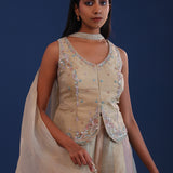 Pastel Beige Organza Crush Indo Western Choli Set