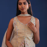 Pastel Beige Organza Crush Indo Western Choli Set