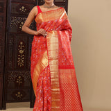 Red Kanjivaram Silk Saree With Ogee Shapes