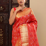 Red Kanjivaram Silk Saree With Ogee Shapes