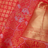 Red Kanjivaram Silk Saree With Ogee Shapes