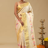 Beige Kanjivaram Tissue Saree With Meenakari Design