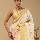 Beige Kanjivaram Tissue Saree With Meenakari Design