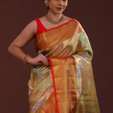 Golden Kanjivaram Tissue Saree With Rangkat Pattern