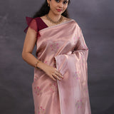 Pastel Pink Banarasi Silk Saree With Meenakari Jaal