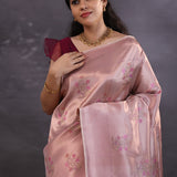 Pastel Pink Banarasi Silk Saree With Meenakari Jaal