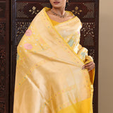 Yellow Banarasi Silk Saree With Meenakari Design
