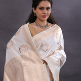 Off-White Banarasi Silk Saree With Floral Zari